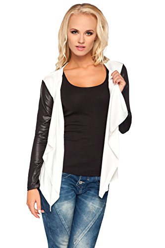 FUTURO FASHION - Damen Cardigan mit Wasserfall-Design - Ärmel in glänzender Leder-Optik - elegant - Viskose - 8079 - Naturfarben - 44 (XXL) von FUTURO FASHION