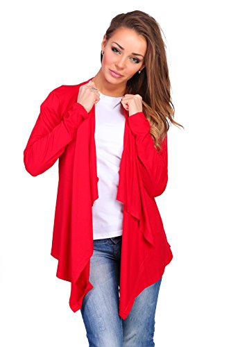 FUTURO FASHION - Damen Cardigan mit Wasserfall-Optik - elegant - 0526 - Rot - 38 (M) von FUTURO FASHION