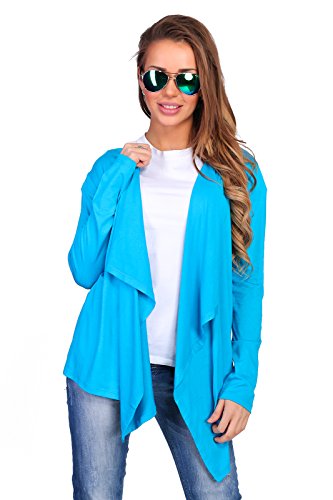 FUTURO FASHION - Damen Cardigan mit Wasserfall-Optik - elegant - 0526 - Türkis - 36 (S) von FUTURO FASHION