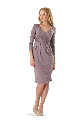 FUTURO FASHION - Damen Cocktailkleid mit V-Ausschnitt - klassisch und elegant - ideal für die Arbeit - Jersey - 6801 - Cappuccino - L von FUTURO FASHION