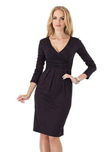 FUTURO FASHION - Damen Cocktailkleid mit V-Ausschnitt - klassisch und elegant - ideal für die Arbeit - Jersey - 6801 - Schwarz - L von FUTURO FASHION