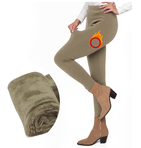 FUTURO FASHION Damen-Leggings mit Pelzfutter, dicke Thermo-Fleece-gefütterte Leggings, gemütlich, lässig, warm, dehnbar, mittlere Taille, Polarhose, Größe S-3XL, cappuccino von FUTURO FASHION