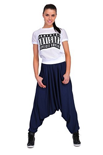 FUTURO FASHION - Damen Haremshose mit Taschen - Boho-Stil - aus Viskose - Größe 36-44 - FT1209 - Dunkelblau - 40 (L) von FUTURO FASHION