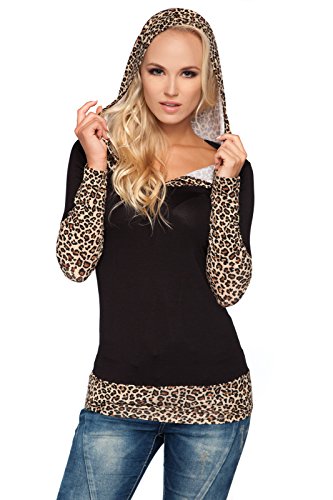 FUTURO FASHION - Damen Kapuzenpullover mit Animal-Print - Viskose - V-Ausschnitt - langärmlig - 2026 - Leopard - 46 (XXXL) von FUTURO FASHION