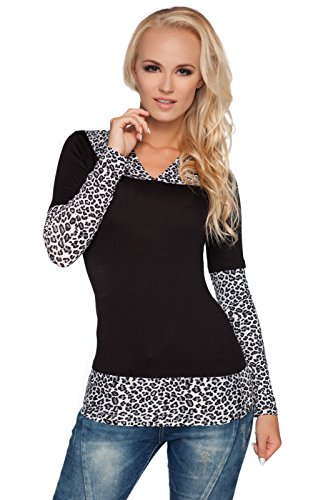 FUTURO FASHION - Damen Kapuzenpullover mit Animal-Print - Viskose - V-Ausschnitt - langärmlig - 2026 - Schneeleopard - 42 (XL) von FUTURO FASHION