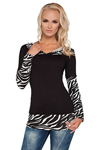 FUTURO FASHION - Damen Kapuzenpullover mit Animal-Print - Viskose - V-Ausschnitt - langärmlig - 2026 - Zebra - 40 (L) von FUTURO FASHION