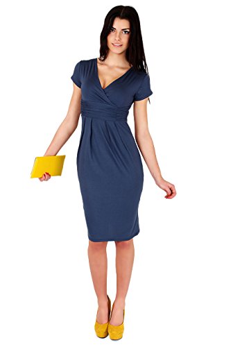 FUTURO FASHION - Damen Kleid für Cocktailpartys & Arbeit - V-Ausschnitt - klassisch und elegant - Jersey - 5900 - Graphit - 42 (XL) von FUTURO FASHION
