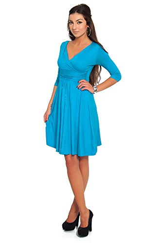 FUTURO FASHION - Damen Kleid für Cocktailpartys & Arbeit - V-Ausschnitt - klassisch und elegant - Jersey - F4F40 - Cyanblau - 44 (XXL) von FUTURO FASHION