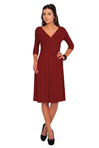 FUTURO FASHION - Damen Kleid für Cocktailpartys & Arbeit - V-Ausschnitt - klassisch und elegant - Jersey - F4F40 - Purpurrot - 38 (M) von FUTURO FASHION