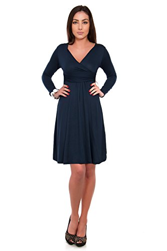 FUTURO FASHION - Damen Kleid mit V-Ausschnitt - klassischer Look - langärmlig - Y8467 - Dunkelblau - 46 (XXXL) von FUTURO FASHION