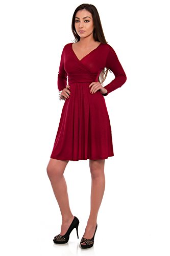 FUTURO FASHION - Damen Kleid mit V-Ausschnitt - klassischer Look - langärmlig - Y8467 - Purpurrot - 46 (XXXL) von FUTURO FASHION