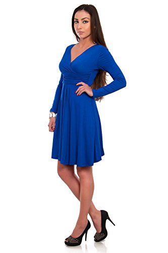 FUTURO FASHION - Damen Kleid mit V-Ausschnitt - klassischer Look - langärmlig - Y8467 - Royalblau - 46 (XXXL) von FUTURO FASHION