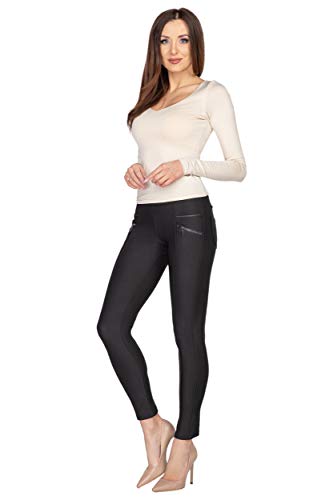 FUTURO FASHION Damen Leggings FS8282, hohe Taille, schmal, breiter Bund, dehnbare Leggings für Damen, bequeme Taschen, Reißverschluss, Jeggings Gr. S, Schwarz von FUTURO FASHION