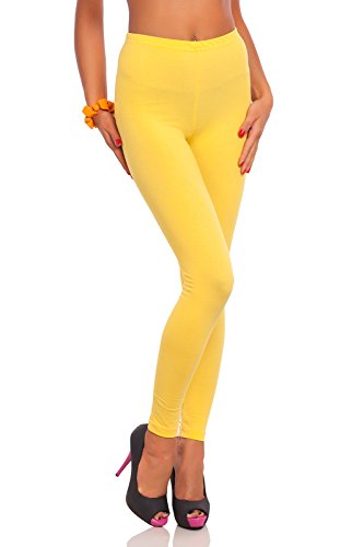 FUTURO FASHION - Damen Leggings aus Baumwolle - knöchellang - weich - Übergrößen - Gelb - 38 Klassische Bundhöhe von FUTURO FASHION