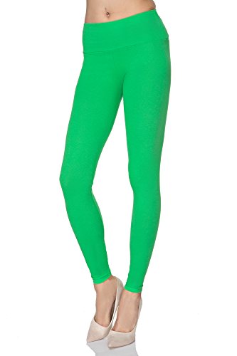 FUTURO FASHION - Damen Leggings aus Baumwolle - knöchellang - weich - Übergrößen - Grün - 42 Klassische Bundhöhe von FUTURO FASHION