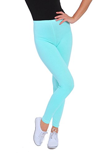 FUTURO FASHION - Damen Leggings aus Baumwolle - knöchellang - weich - Übergrößen - Mintgrün - 42 Klassische Bundhöhe von FUTURO FASHION