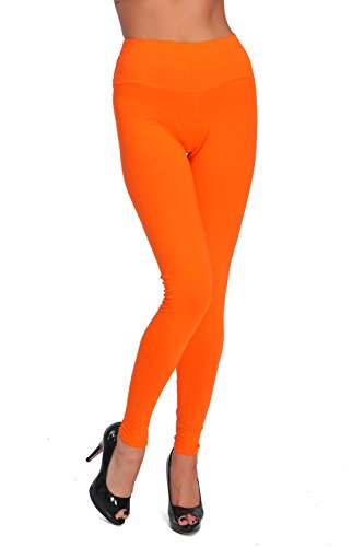 FUTURO FASHION - Damen Leggings aus Baumwolle - knöchellang - weich - Übergrößen - Orange - 42 Klassische Bundhöhe von FUTURO FASHION