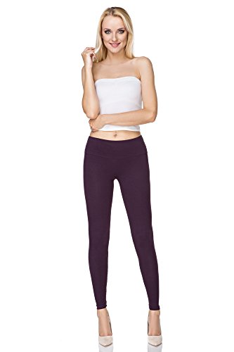 FUTURO FASHION - Damen Leggings aus Baumwolle - knöchellang - weich - Übergrößen - Pflaume - 44 Hohe Bundhöhe von FUTURO FASHION