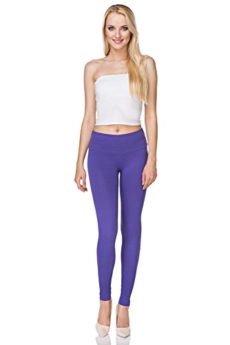 FUTURO FASHION - Damen Leggings aus Baumwolle - knöchellang - weich - Übergrößen - Violett - 44 Hohe Bundhöhe von FUTURO FASHION