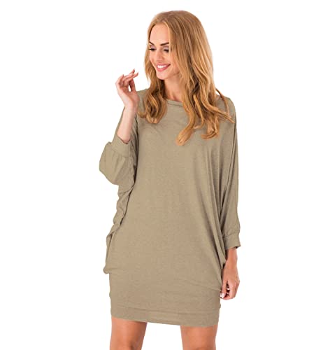 FUTURO FASHION Damen-Minikleid, Fledermaus, U-Boot-Ausschnitt, Lange Ärmel, Tulpenkleid, sexy für Damen, Größen S-XXXL, 8997, Khaki, 42 von FUTURO FASHION