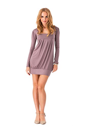 FUTURO FASHION - Damen Minikleid - eckiger Ausschnitt - langärmlig - 2534 - Cappuccino - 42 (XL) von FUTURO FASHION