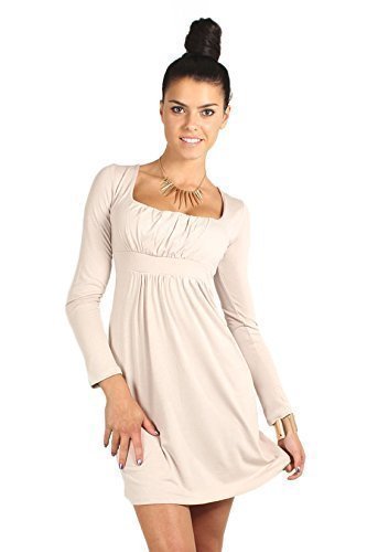 FUTURO FASHION - Damen Minikleid - eckiger Ausschnitt - langärmlig - 2914 - Beige - 44 (XXL) von FUTURO FASHION