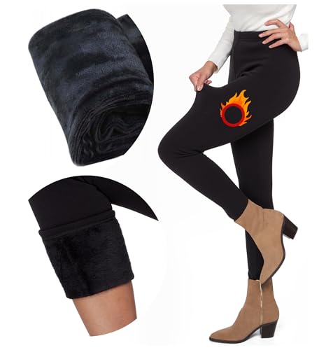 FUTURO FASHION Damen Pelz Gefüttert Dicke Leggings Thermofleece Gefüttert Leggings Damen I Gemütliche Casual Warme Dehnbare Mittlere Taille und Hohe Taille Polar Hose I Größen S-3XL, Schwarz - von FUTURO FASHION