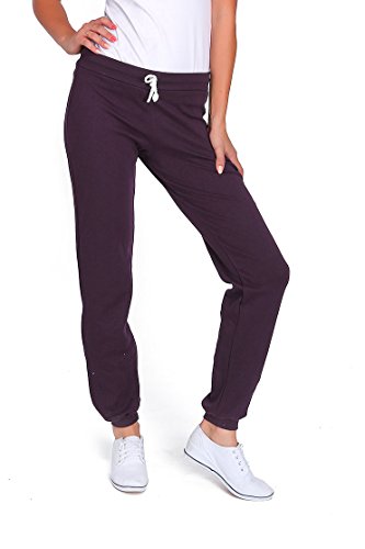 FUTURO FASHION Damen Sport in voller Länge Fleece Jogger mit Taschen Cuffed Gym Hosen Jogging DK Pflaume 36 EU (S) von FUTURO FASHION