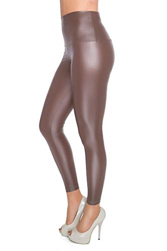 FUTURO FASHION Damen Leggins in Lederoptik Latex Hose Hohe Taille Sexy glänzend Wet Look & Mat voller Länge Leggings hohe Taille Latex Kunstleder Glanz Metallic Partylook 36-50 EU von FUTURO FASHION