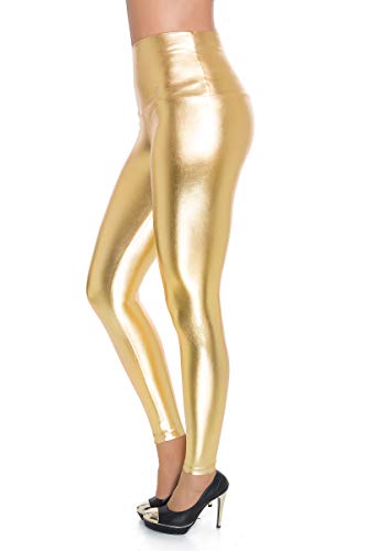 FUTURO FASHION Damen Leggins in Lederoptik Latex Hose Hohe Taille Sexy glänzend Wet Look & Mat voller Länge Leggings hohe Taille Latex Kunstleder Glanz Metallic Partylook 36-50 EU von FUTURO FASHION