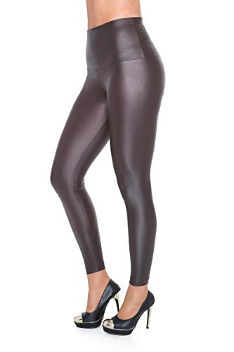 FUTURO FASHION Damen Leggins in Lederoptik Latex Hose Hohe Taille Sexy glänzend Wet Look & Mat voller Länge Leggings hohe Taille Latex Kunstleder Glanz Metallic Partylook 36-50 EU von FUTURO FASHION