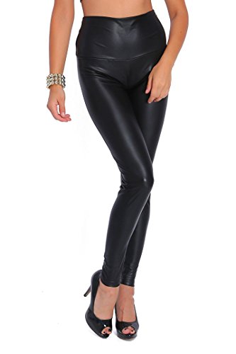 FUTURO FASHION - Lange Leggings mit hohem Bund - sexy Lederimitat - matt - Mattschwarz - 42 von FUTURO FASHION