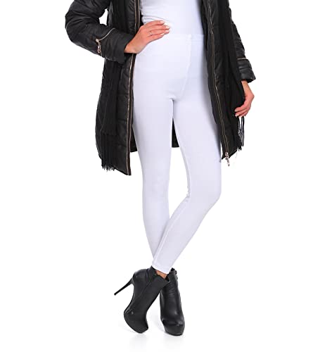 FUTURO FASHION - Lange Winterleggings - sehr warm & dick - Baumwolle - mit Fleece innen - P28 - Weiß - 36 (S) von FUTURO FASHION