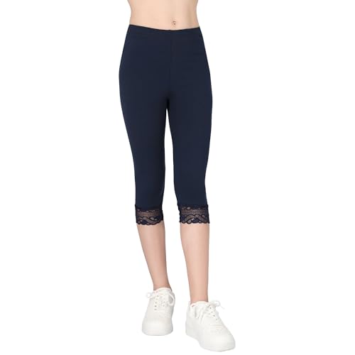 FUTURO FASHION Mädchen Capri Leggings aus Baumwolle mit Spitze Weich & Dehnbar Sommerhose für Kinder Hautfreundlich & Bequem Marineblau 146 von FUTURO FASHION