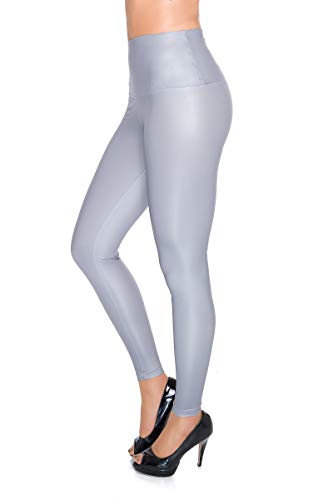 FUTURO FASHION Damen Leggins in Lederoptik Latex Hose Hohe Taille Sexy glänzend Wet Look & Mat voller Länge Leggings hohe Taille Latex Kunstleder Glanz Metallic Partylook 36-50 EU von FUTURO FASHION