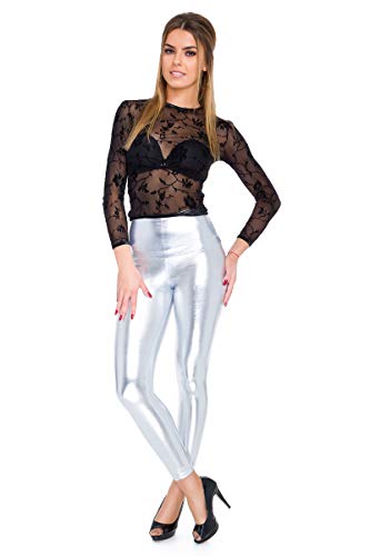 FUTURO FASHION Damen Leggins in Lederoptik Latex Hose Hohe Taille Sexy glänzend Wet Look & Mat voller Länge Leggings hohe Taille Latex Kunstleder Glanz Metallic Partylook 36-50 EU von FUTURO FASHION