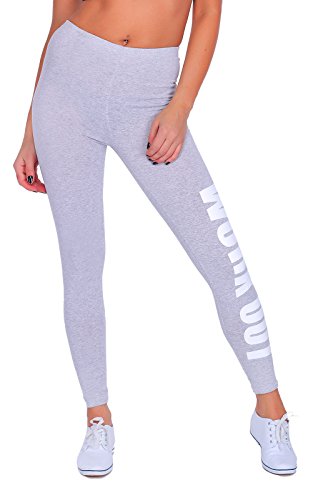FUTURO FASHION - Sportleggings - mit Print „Work Out“ - lang - Baumwolle - Aschgrau - 48/50 von FUTURO FASHION