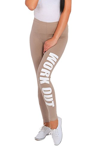 FUTURO FASHION - Sportleggings - mit Print „Work Out“ - lang - Baumwolle - Beige - 40 von FUTURO FASHION