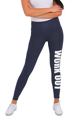 FUTURO FASHION - Sportleggings - mit Print „Work Out“ - lang - Baumwolle - Denim - 44/46 von FUTURO FASHION