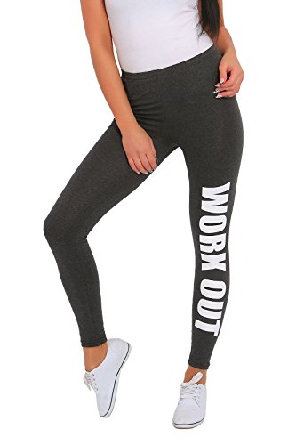 FUTURO FASHION - Sportleggings - mit Print „Work Out“ - lang - Baumwolle - Graphitgrau - 42 von FUTURO FASHION