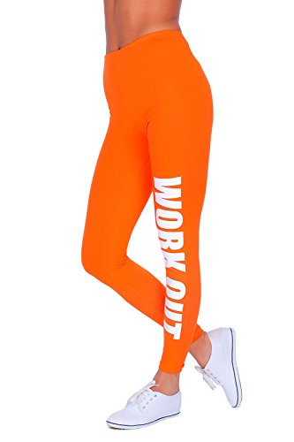 FUTURO FASHION - Sportleggings - mit Print „Work Out“ - lang - Baumwolle - Orange - 40 von FUTURO FASHION