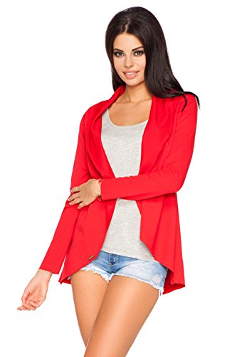 FUTURO FASHION - Stylischer Blazer mit Langen Ärmeln - asymmetrisch - Baumwolle - FA426 - Rot - 38 (M) von FUTURO FASHION