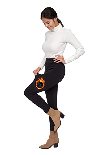 FUTURO FASHION Thermo-Winter-Leggings für Damen, mit Fleece gefüttert, elastische Taille, für den Alltag, Yoga, Fitnessstudio und mehr, Damen-Leggings, Größe 36-50, Schwarz – extra warm, 38 von FUTURO FASHION