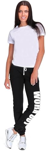 FUTURO FASHION Womens Sport in voller Länge Fleece Jogger mit Bündchen Gym Hosen Jogging Work Out Print DW Schwarz 36 EU (S) von FUTURO FASHION