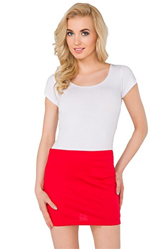 Futuro Fashion Damen Bleistift-Mini-Rock Dehnbar Sommer Gummizug Figurbetont Plus Größen 8–22 PA11 Gr. 42, rot von FUTURO FASHION