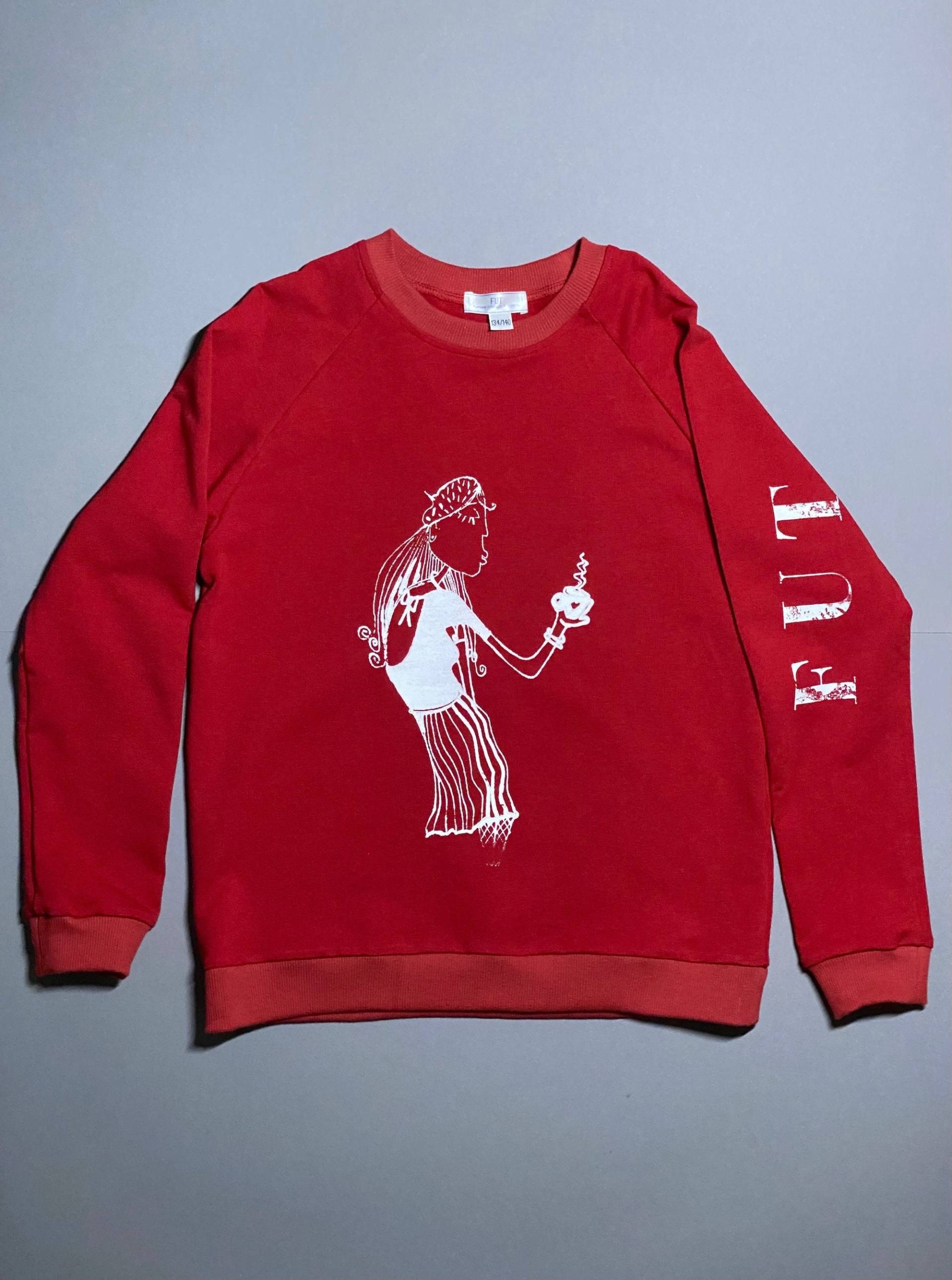 Langarm-Sweatshirt Für Mädchen Aus Bio-Baumwolle in Rote Farbe Mit Aufdruck 134/140 von FUTkidswear