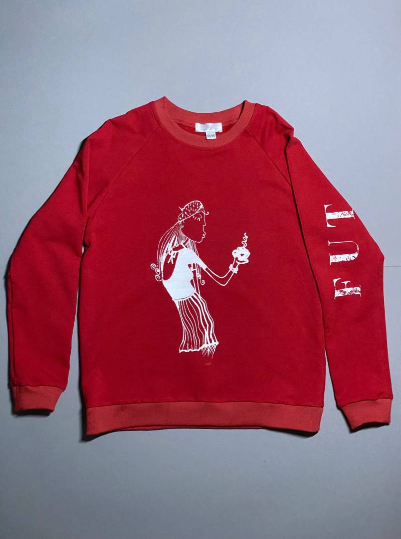 Langarm-Sweatshirt Für Mädchen Aus Bio-Baumwolle in Rote Farbe Mit Aufdruck 134/140 von FUTkidswear