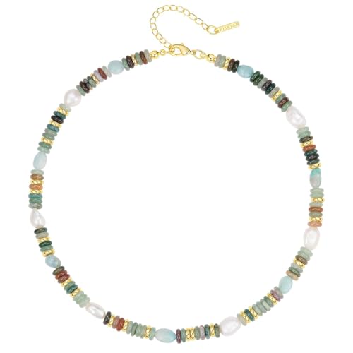 Handgewebte Stein-Halskette, modisches Accessoire, bunter Halsschmuck, bunte Perlen, Halskette für Partys und Freizeitkleidung von FUUGlan