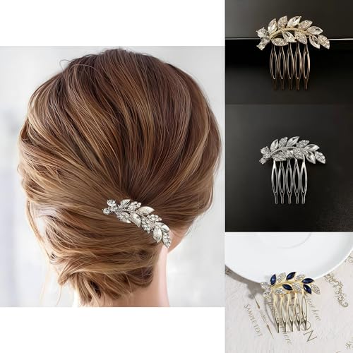 Braut-Haarkamm-Set – 3 Stück Hochzeits-Haarkämme mit Strasssteinen, silberfarbene Haarteile, Kristall-Hochzeits-Haarspangen, funkelnde Braut-Accessoires für Bräute, Brautjungfern, Frauen und Mädchen von FUVBNQGT