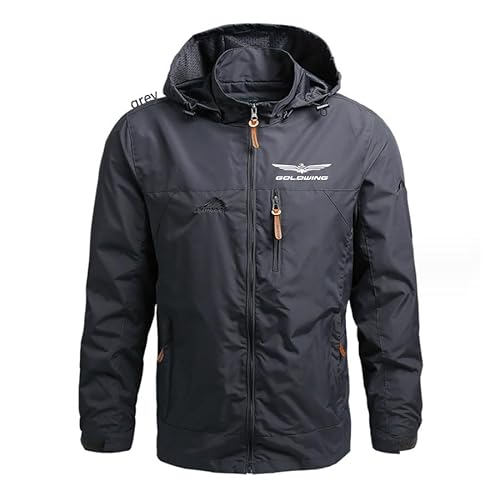 FUVELKRK Herren Klassische Jacken Outdoor Abnehmbare Mütze Goldw.ing Gedruckt Casual Lange Ärmel Sportmantel (grey,M) von FUVELKRK